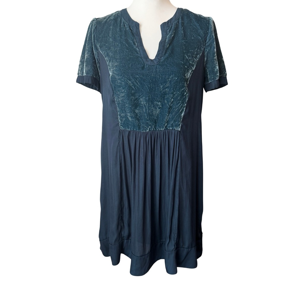 Maeve Dress Women S Teal Blue Velvet Panel Mixed Media Boho Luxe Cottage Fairy